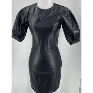 NWT H&M Divided Pleather Dress Black Puff Short Sleeves Body Con XS